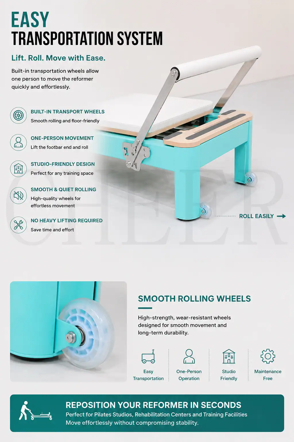 Aluminum Pilates Reformer transportation system