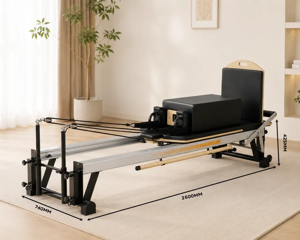 CP106 Commercial Pilates Equipment Size Chart CP106 commercial Pilates equipment size chart with reformer dimensions
