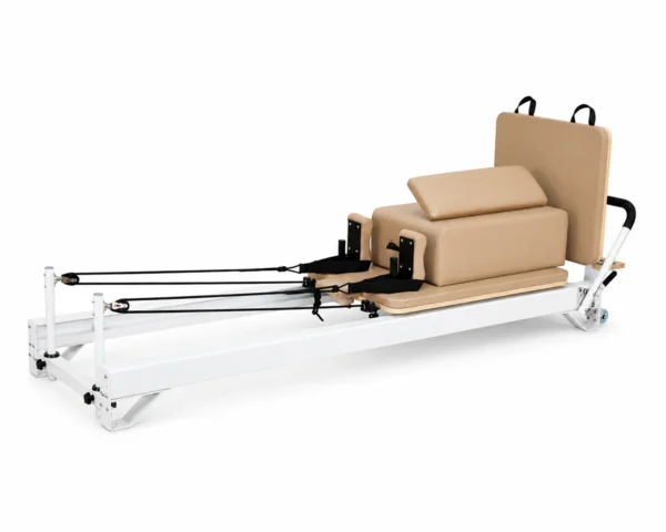 CP121 aluminum pilates reformer front view for commercial studios