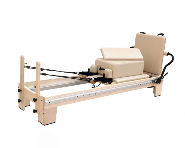 CP155 maple full track pilates reformer side front view