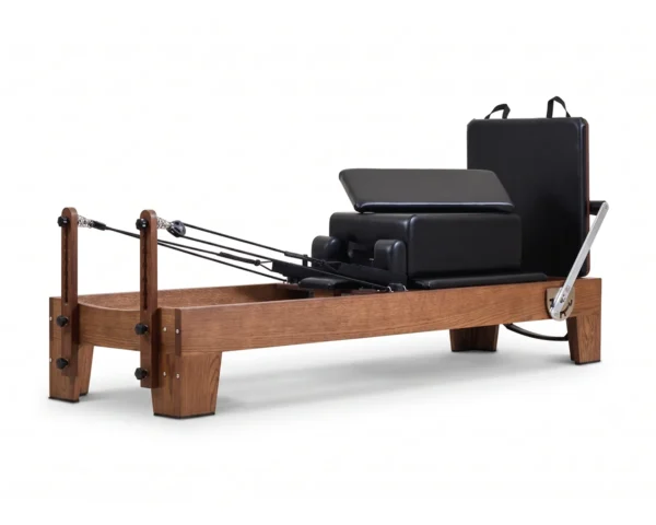 CP162 red oak wood Pilates reformer full side view