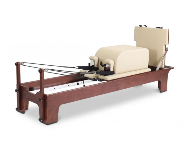 CP163 walnut wood Pilates reformer side front view
