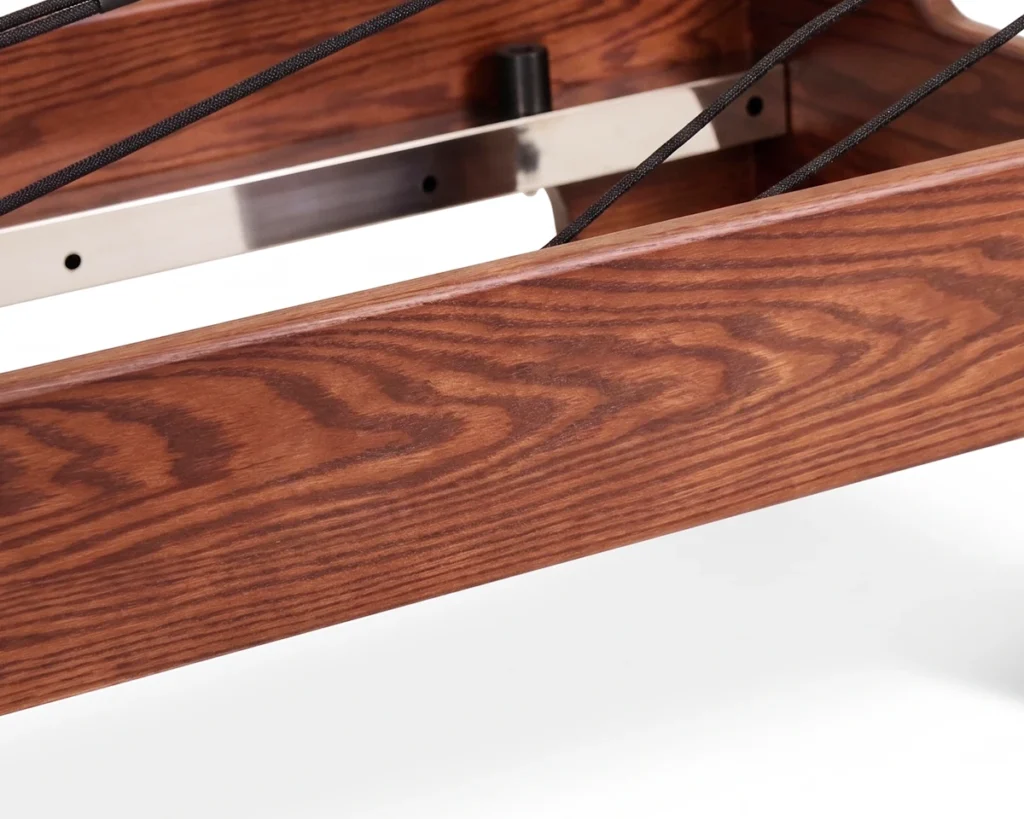 CP163 walnut wood Pilates reformer wood frame detail CP163 walnut wood Pilates reformer wood frame detail