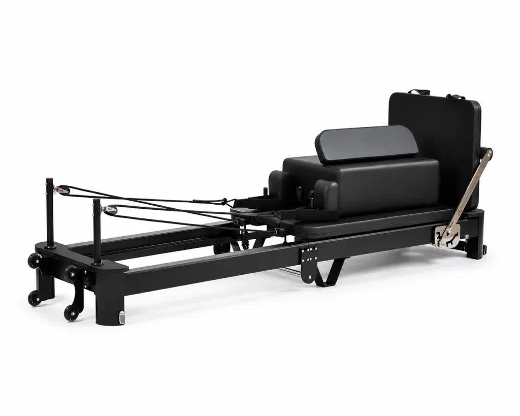 cp201-black-aluminum-pilates-reformer-front-side-view