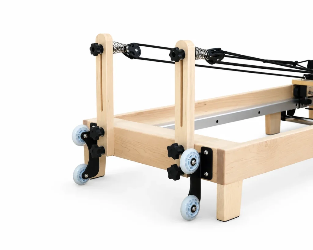 CP204 Maple Reformer Rope Risers and Transport Wheels CP204 Maple Reformer Rope Risers and Transport Wheels