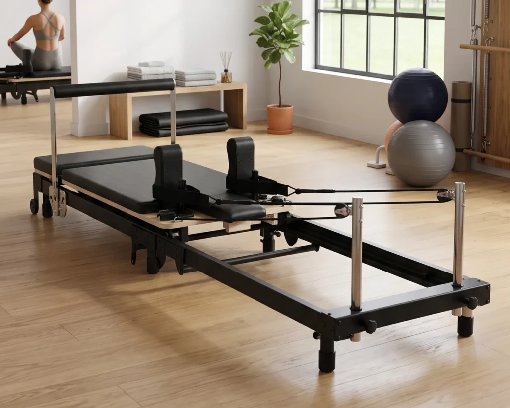 cp223-commercial-aluminum-pilates-reformer-studio Low profile Pilates reformer CP223 in a commercial studio