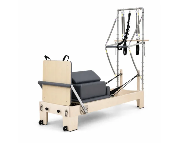 CP301 maple Pilates reformer with half tower three-quarter view