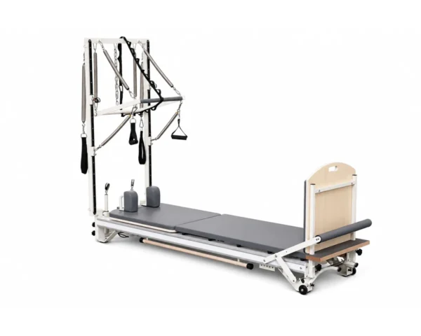 CP305 white aluminum Pilates reformer with half tower