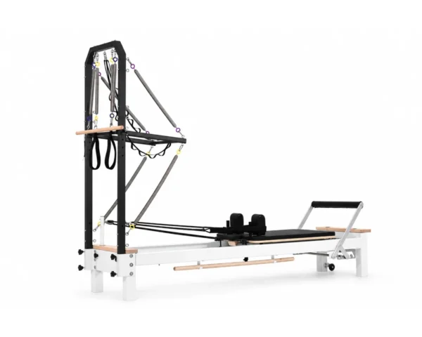 CP310 aluminum Pilates reformer with black half tower