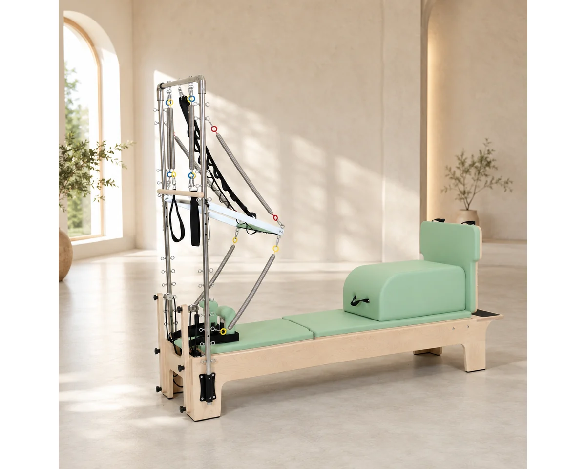 CP312 maple reformer with tower and box in Pilates studio