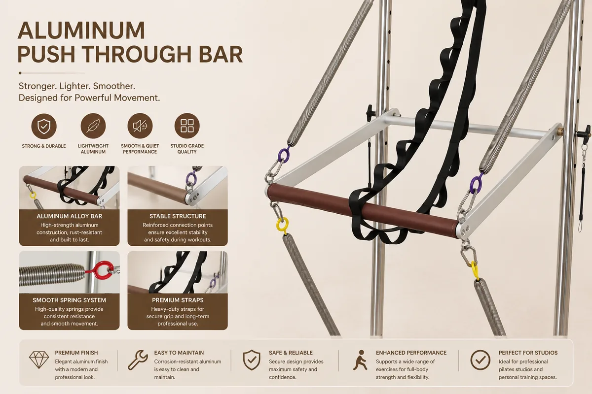 Push-through bar on walnut wood Cadillac reformer