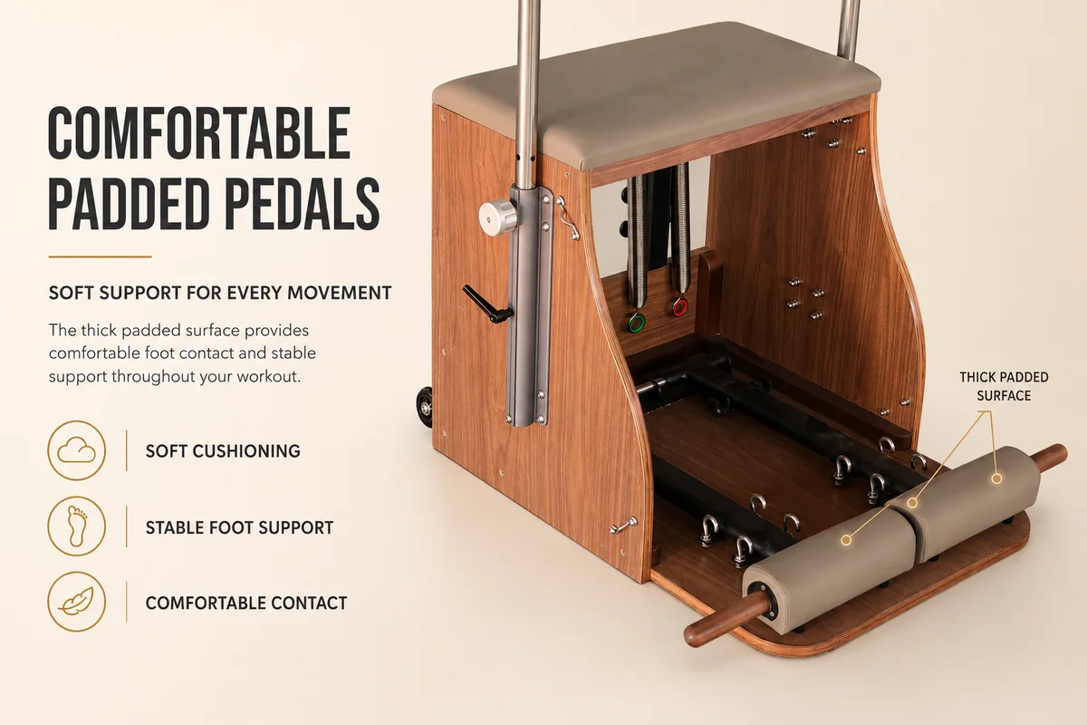 Walnut Pilates Wunda Chair CP512 split pedal detail
